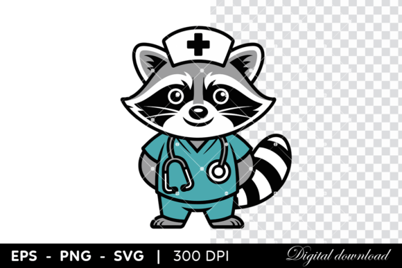 Cute Raccoon Nurse Medical Cartoon