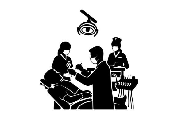Dentist Examining Patient with Nurse