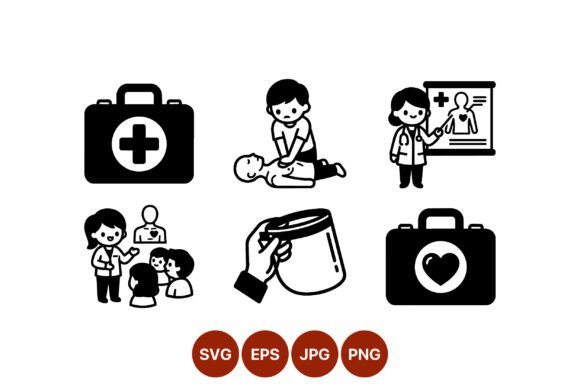 Medical First Aid Kit CPR Training Icons