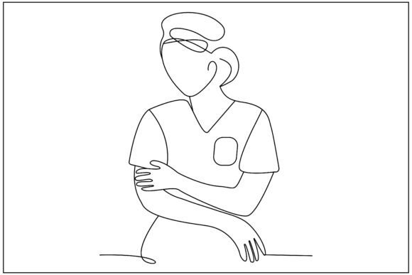 Nurse Caring Pose Line Art